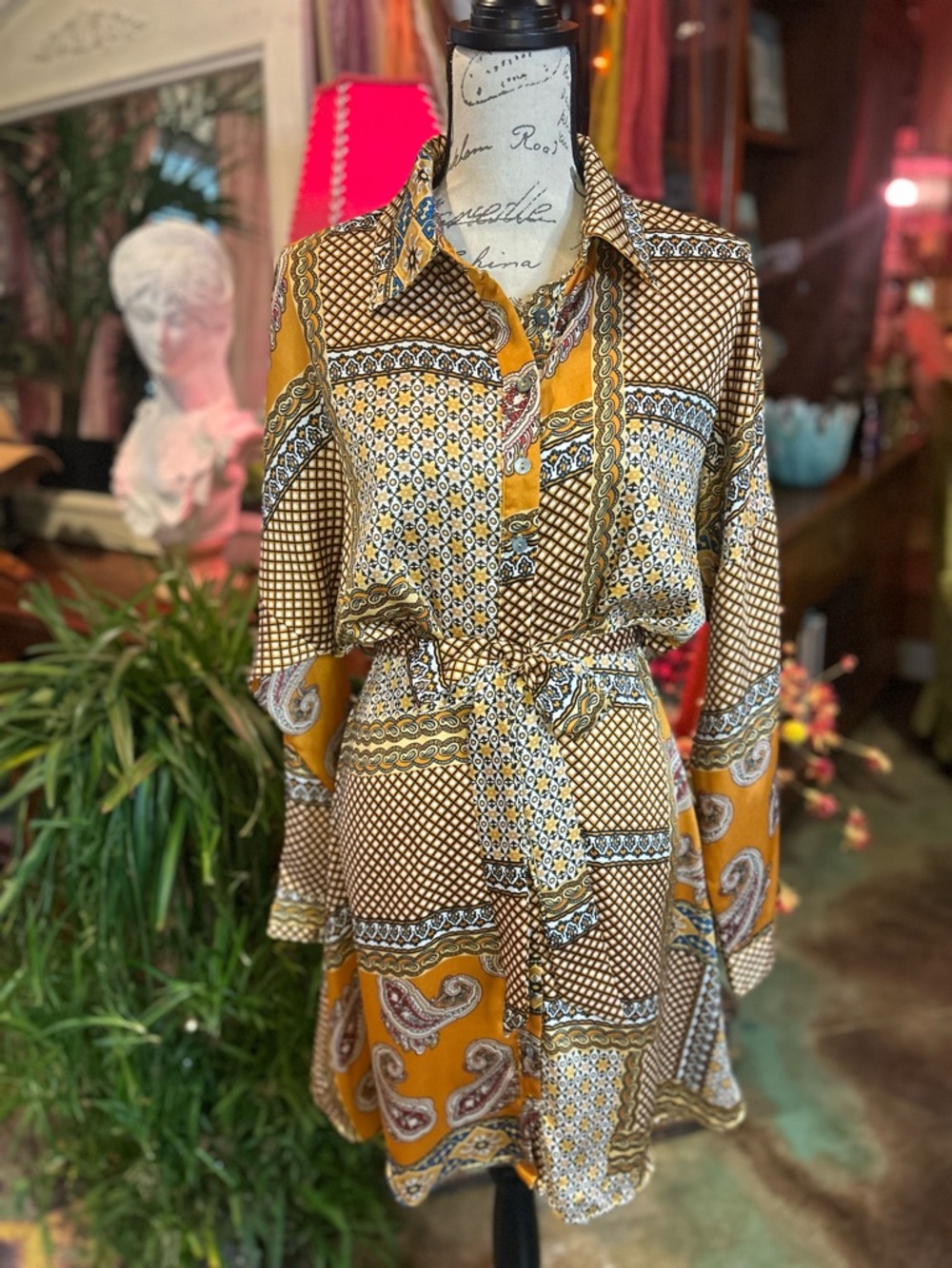 She + Sky Satin Paisley Robe Dress Size L